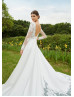 Long Sleeves Ivory Lace Satin Fairytale Wedding Dress